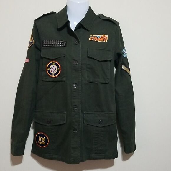 Willow & Clay Green Army Patch Jacket Sz Xs - Picture 2 of 7